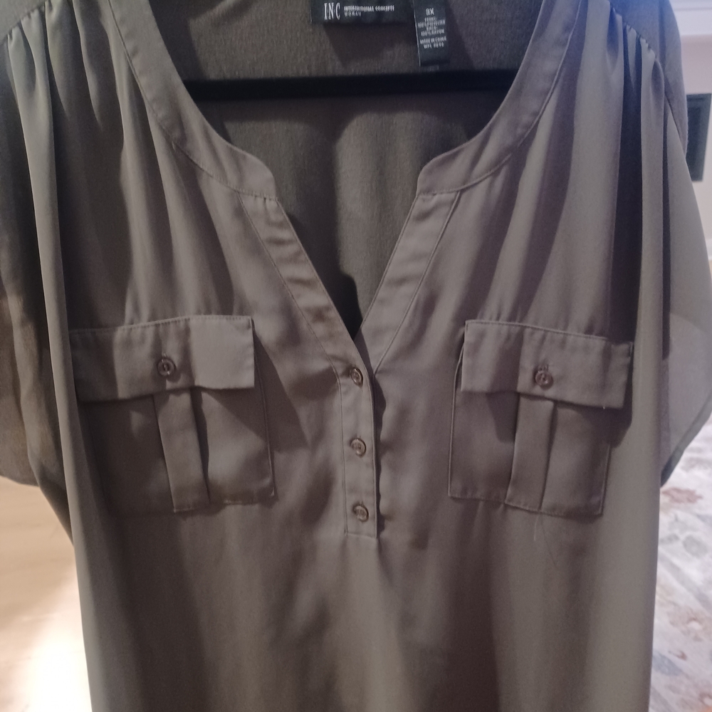 INC International Concepts Women's Khaki Button-Down Blouse